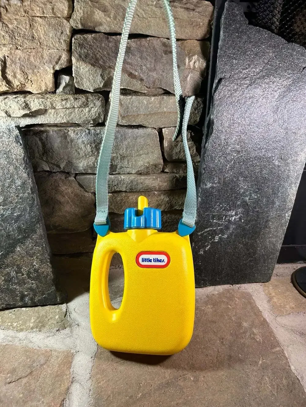 Vintage Little Tikes Yellow Toy Camping Canteen with blue strap